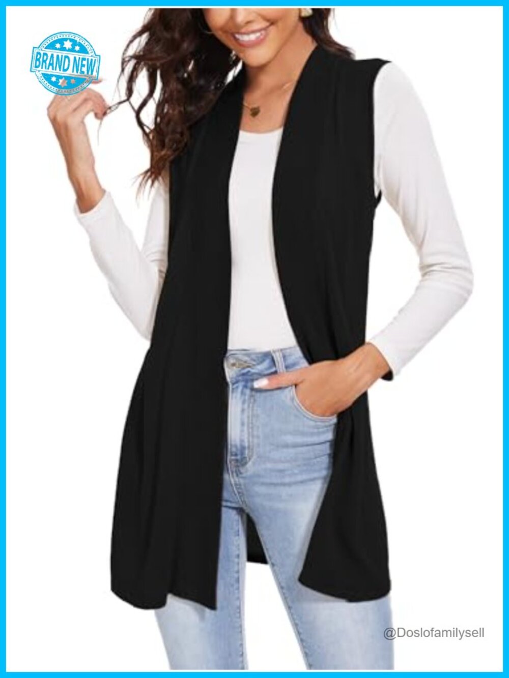 Sleeveless Long Knit Open Front Cardigan Vest Lightweight Rayon